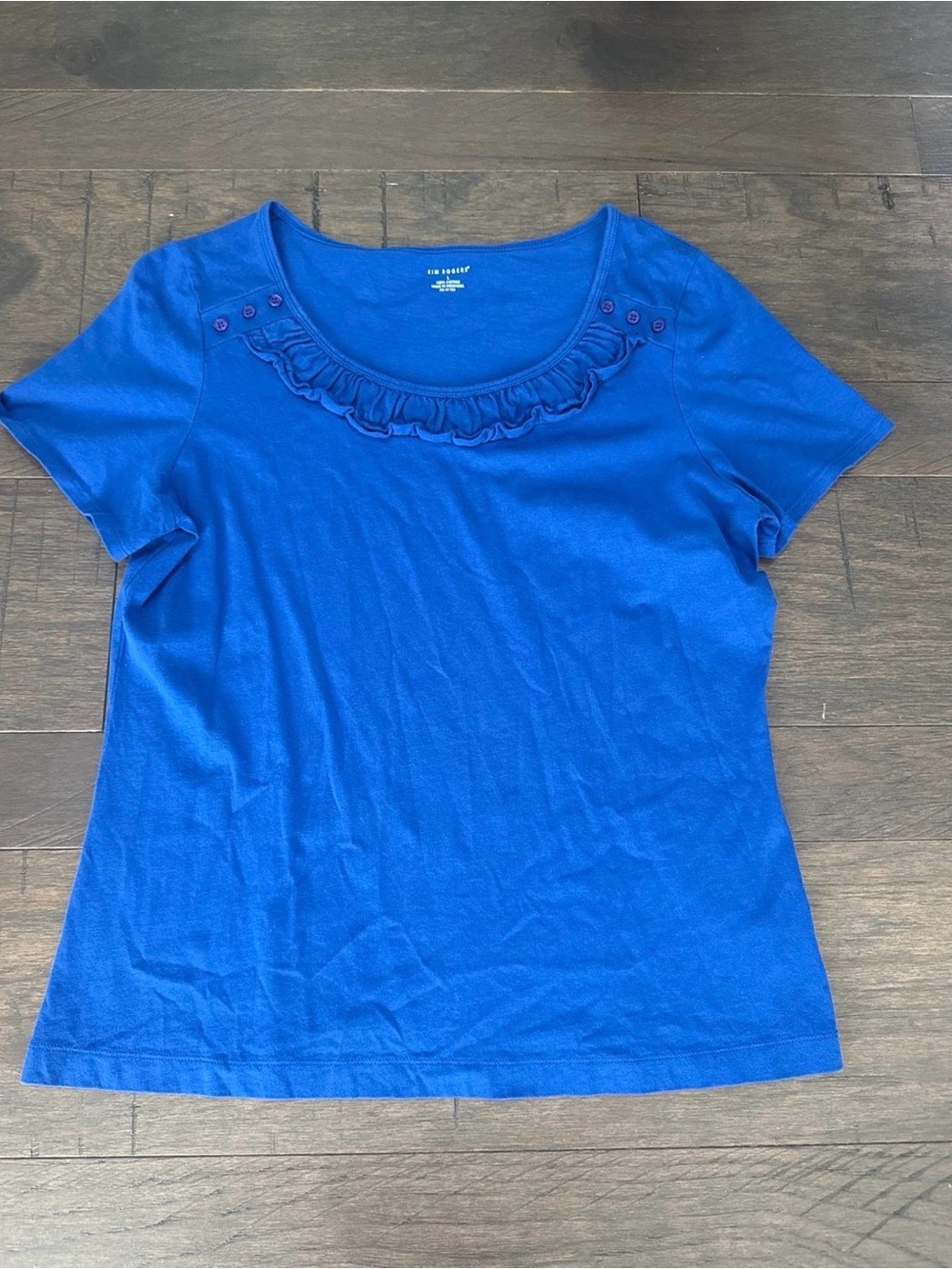 Kim Rogers Royal Blue Scoop Neck Ruffle Tee